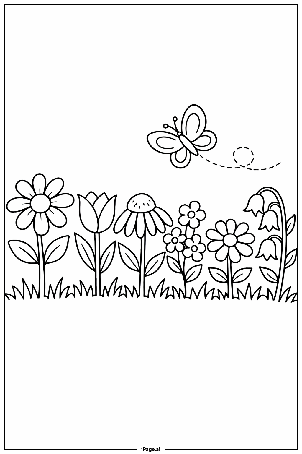 Butterfly Garden Flowers Coloring Page