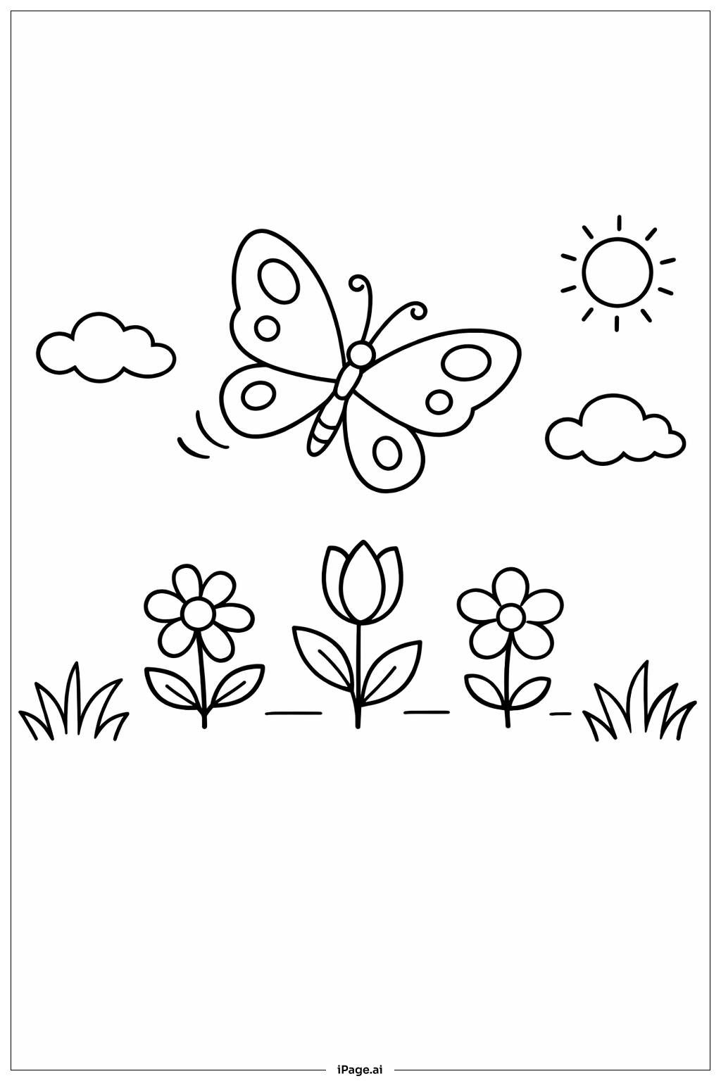 Butterfly in Garden Coloring Page