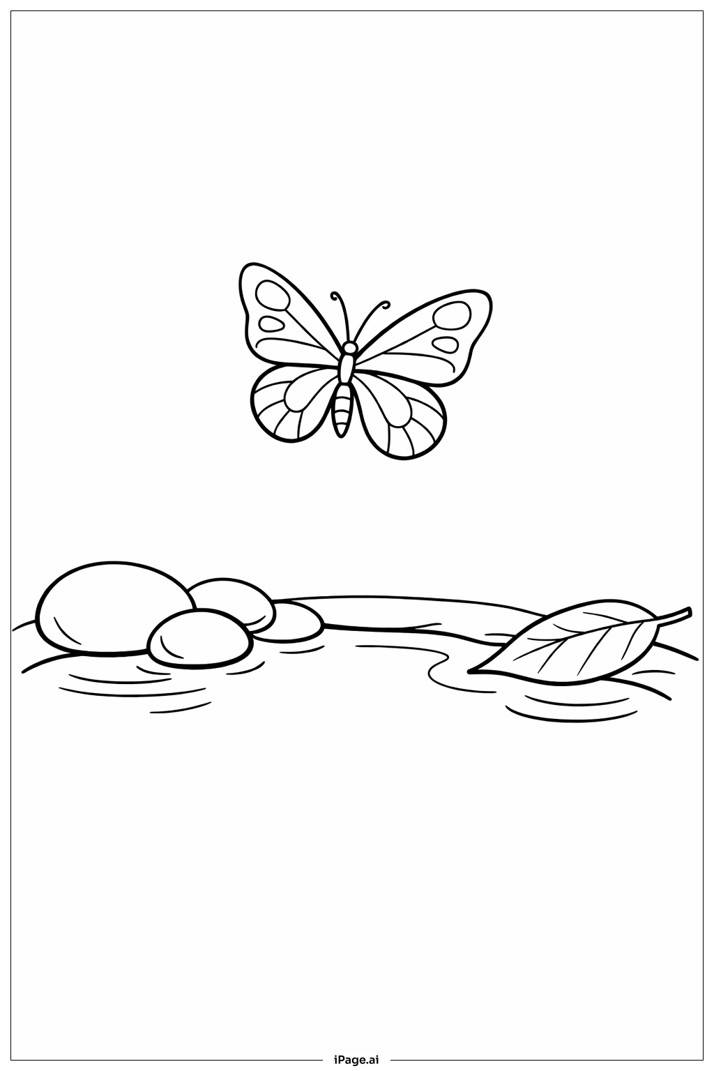 Butterfly Near Pond Coloring Page
