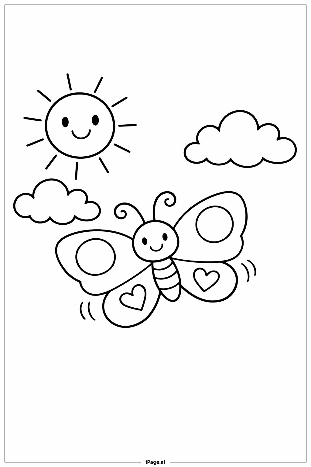 Butterfly Near Sun Coloring Page