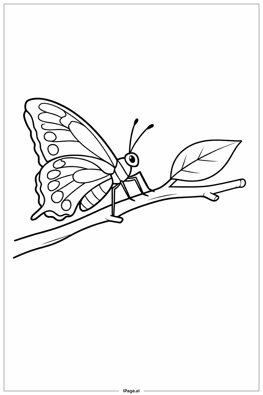 Butterfly on Branch Coloring Page