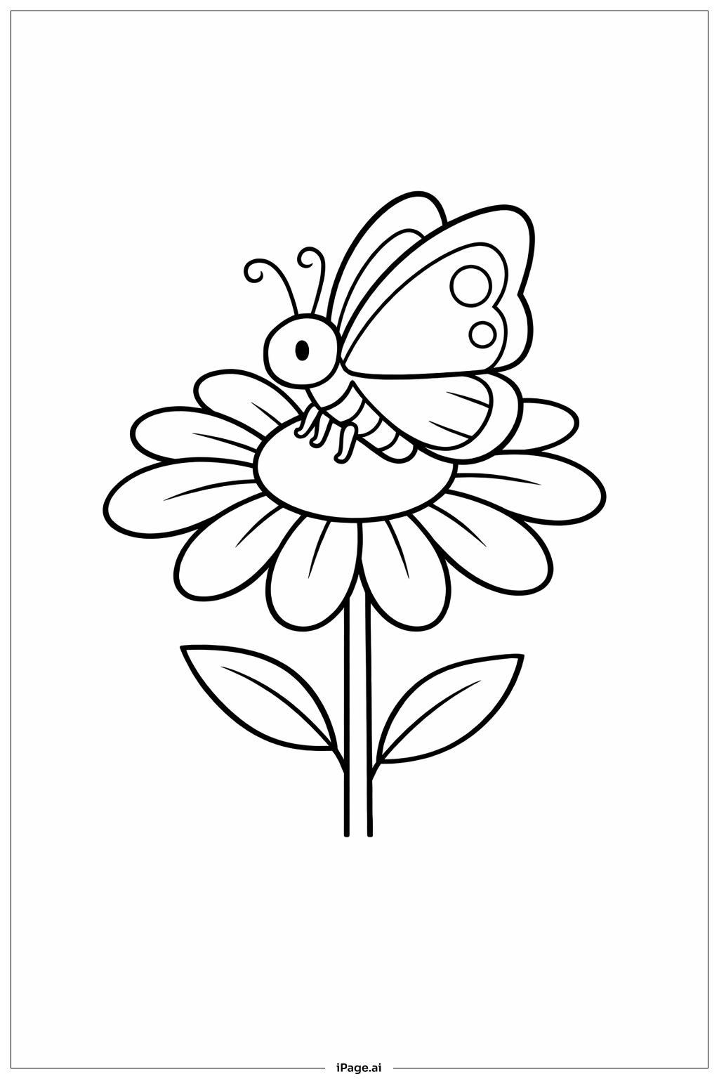 Butterfly on Daisy Coloring Page