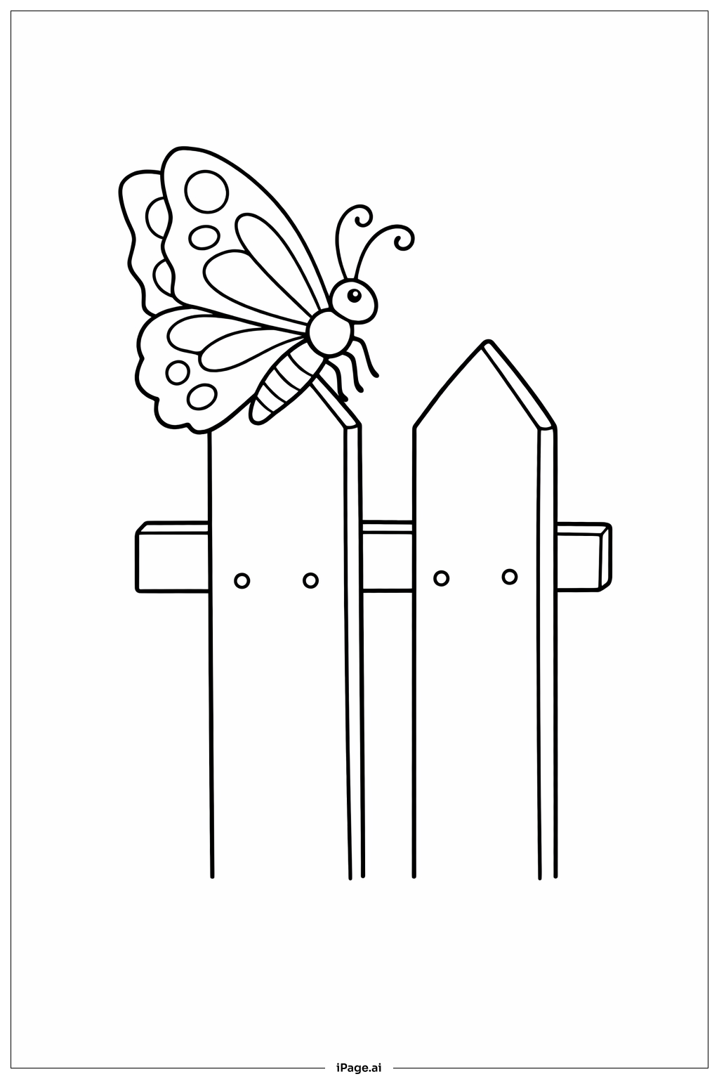 Butterfly on Fence Coloring Page