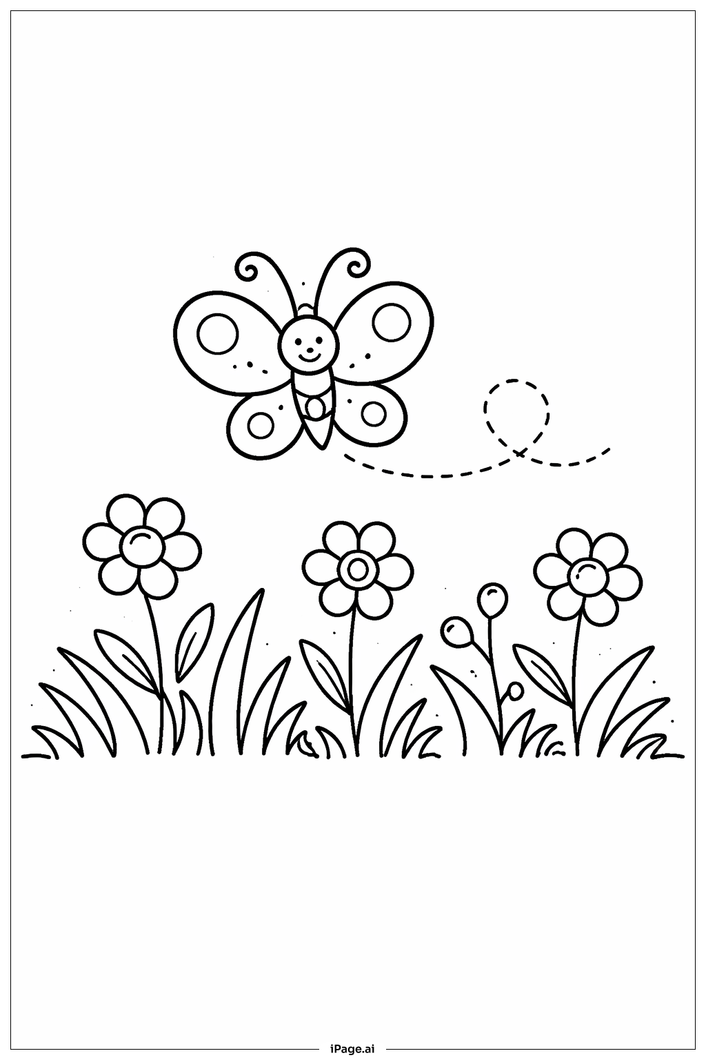 Butterfly Over Meadow Coloring Page