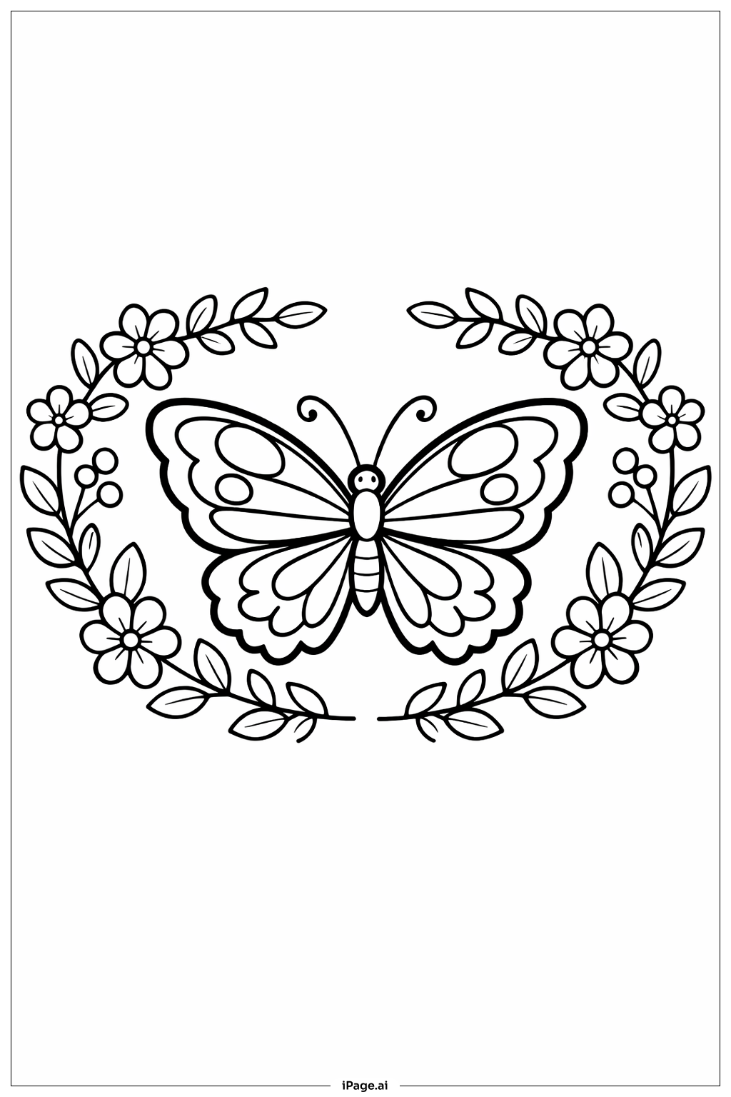 Butterfly with Flower Garland Coloring Page