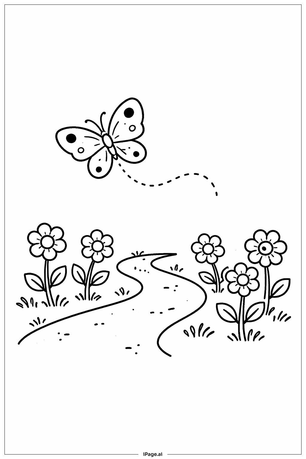 Butterfly with Flower Path Coloring Page