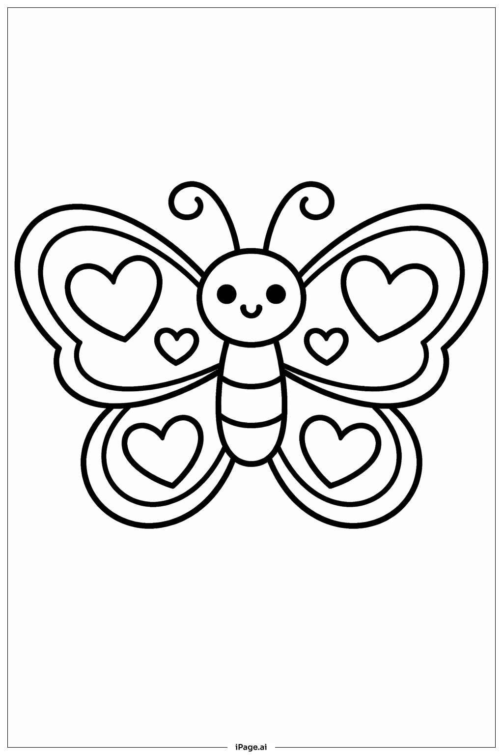 Butterfly with Heart Patterns Coloring Page
