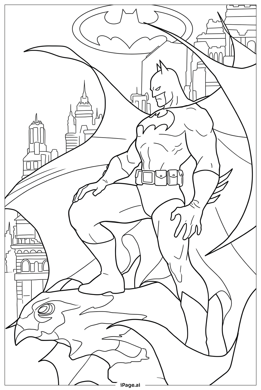 Batman Watches Bat-Signal From Gargoyle Perch