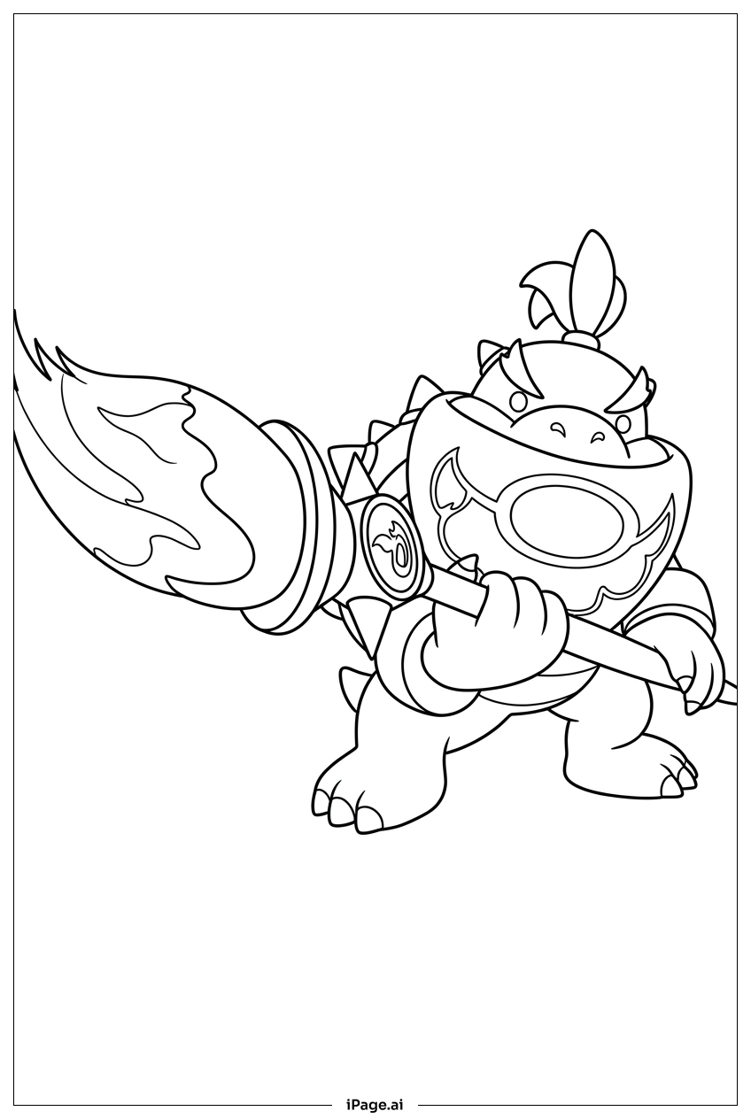 Page de coloriage Bowser Jr brandit un pinceau magique pour le chaos