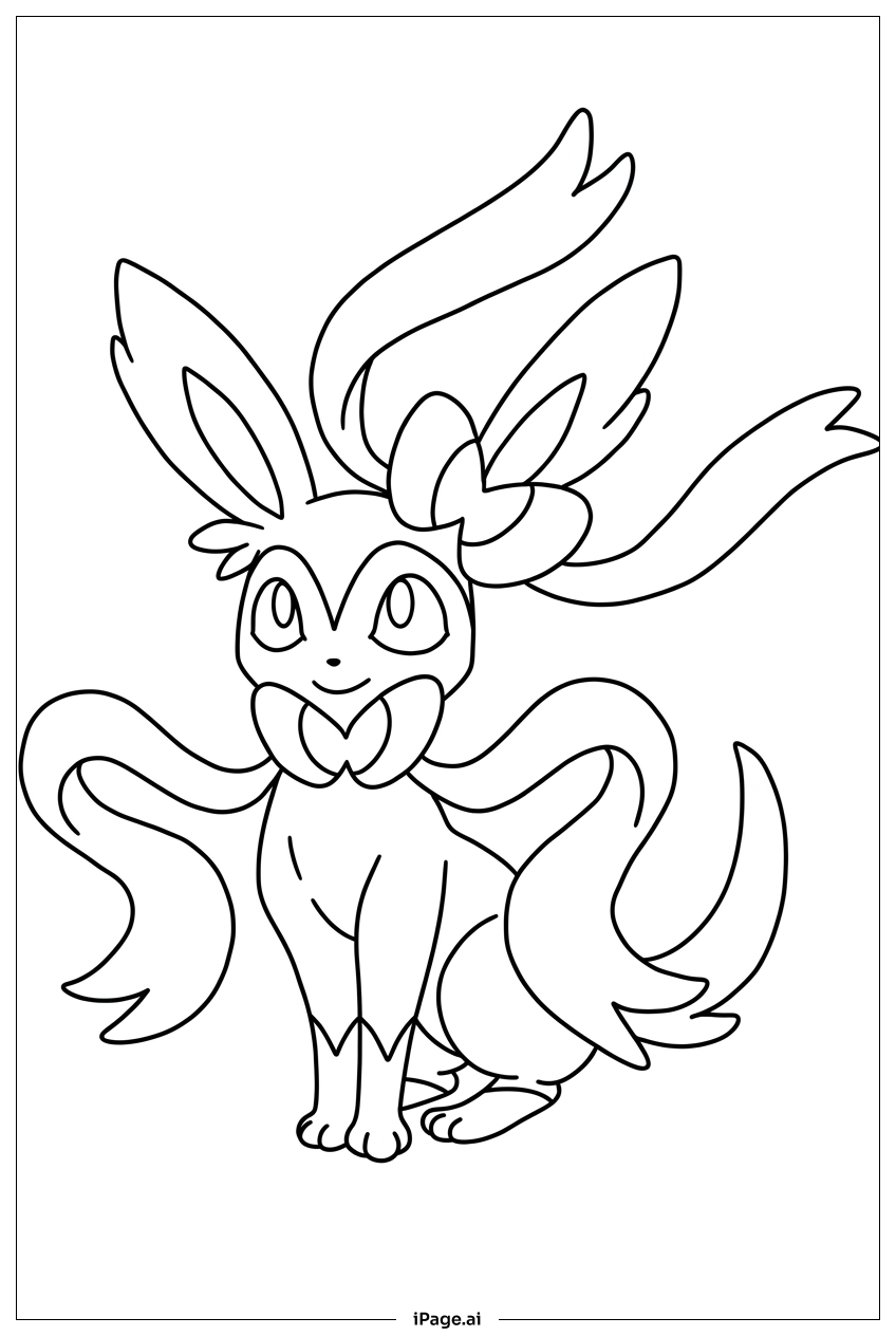  リボンをなびかせて誇らしげにポーズするシルヴァディの塗り絵ページ 
