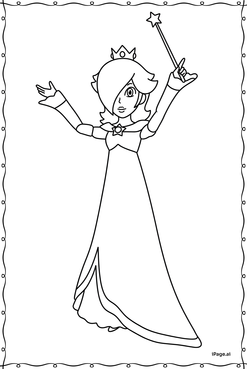  Rosalina Joyfully Welcoming Stars With Wand Coloring Page 