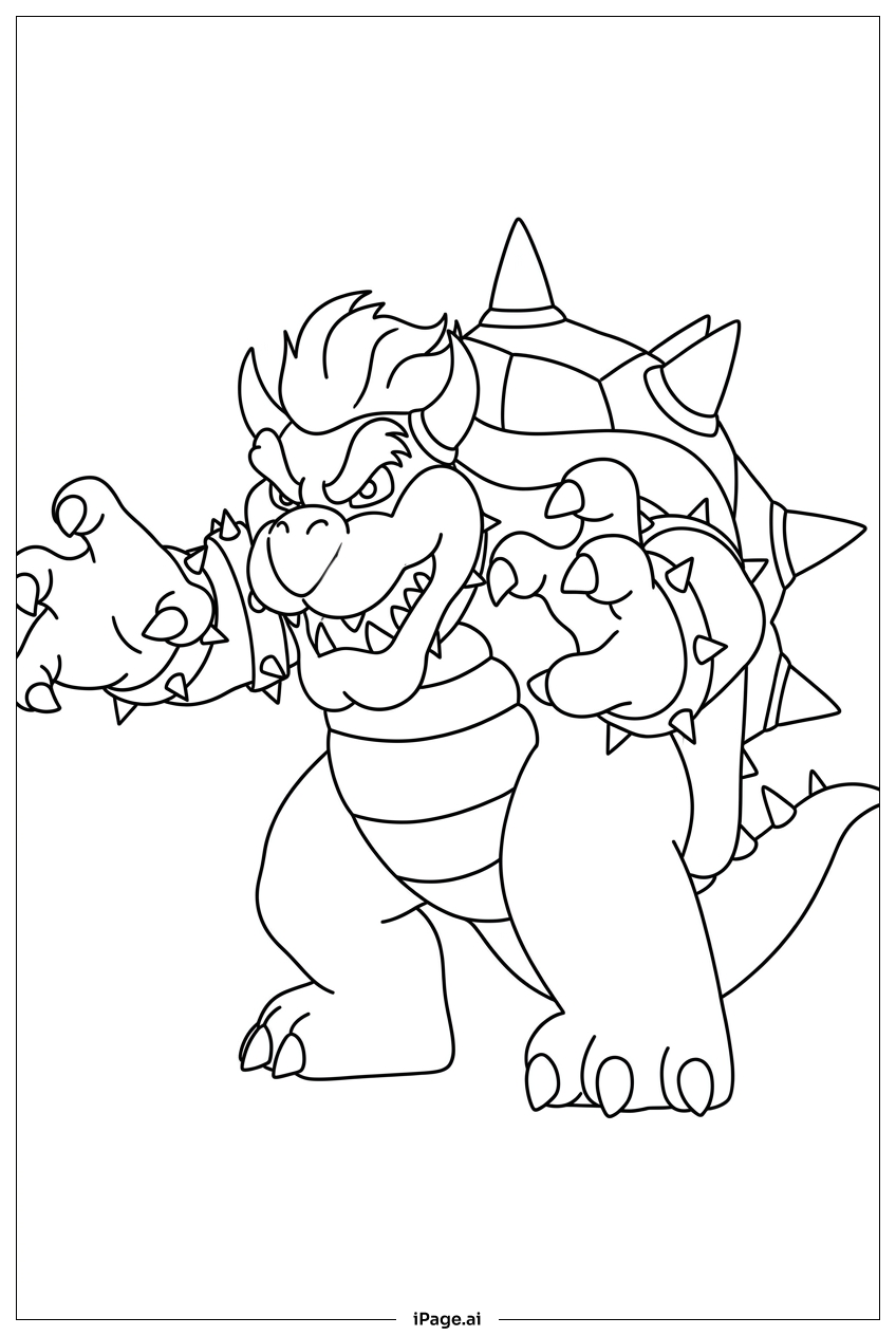 Bowser reaches forward preparing a fierce grab Coloring Page