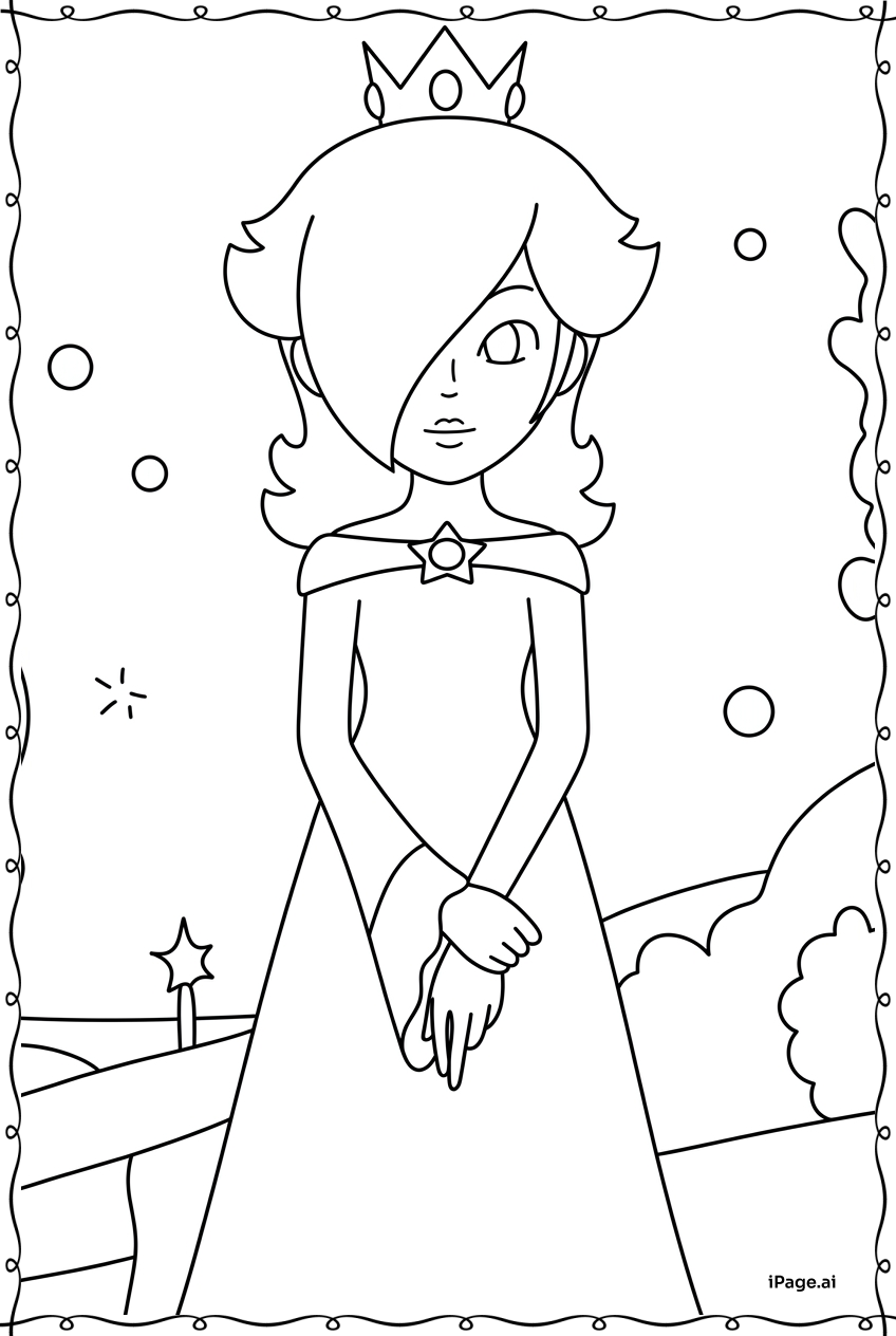  Rosalina Standing Quietly In Starry Meadow Coloring Page 