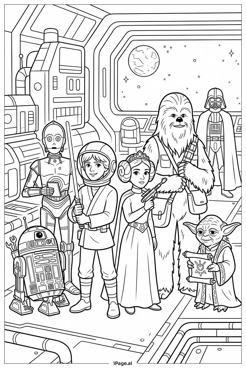  Star Wars crew prepares aboard space station Coloring Page 