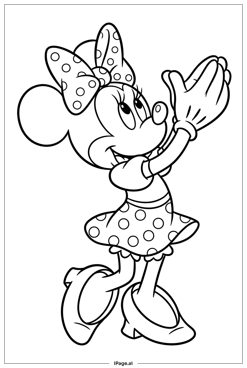 Minnie Maus klatscht aufgeregt über dem Kopf Ausmalseite