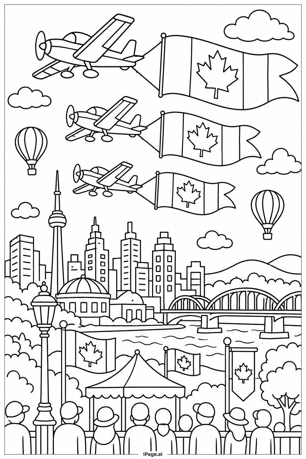  Canada Flag Airshow Over City Ausmalseite 