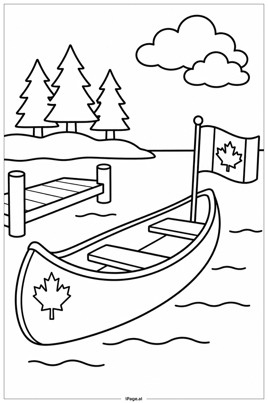  Canada Flag Canoe On Lake Coloring Page 