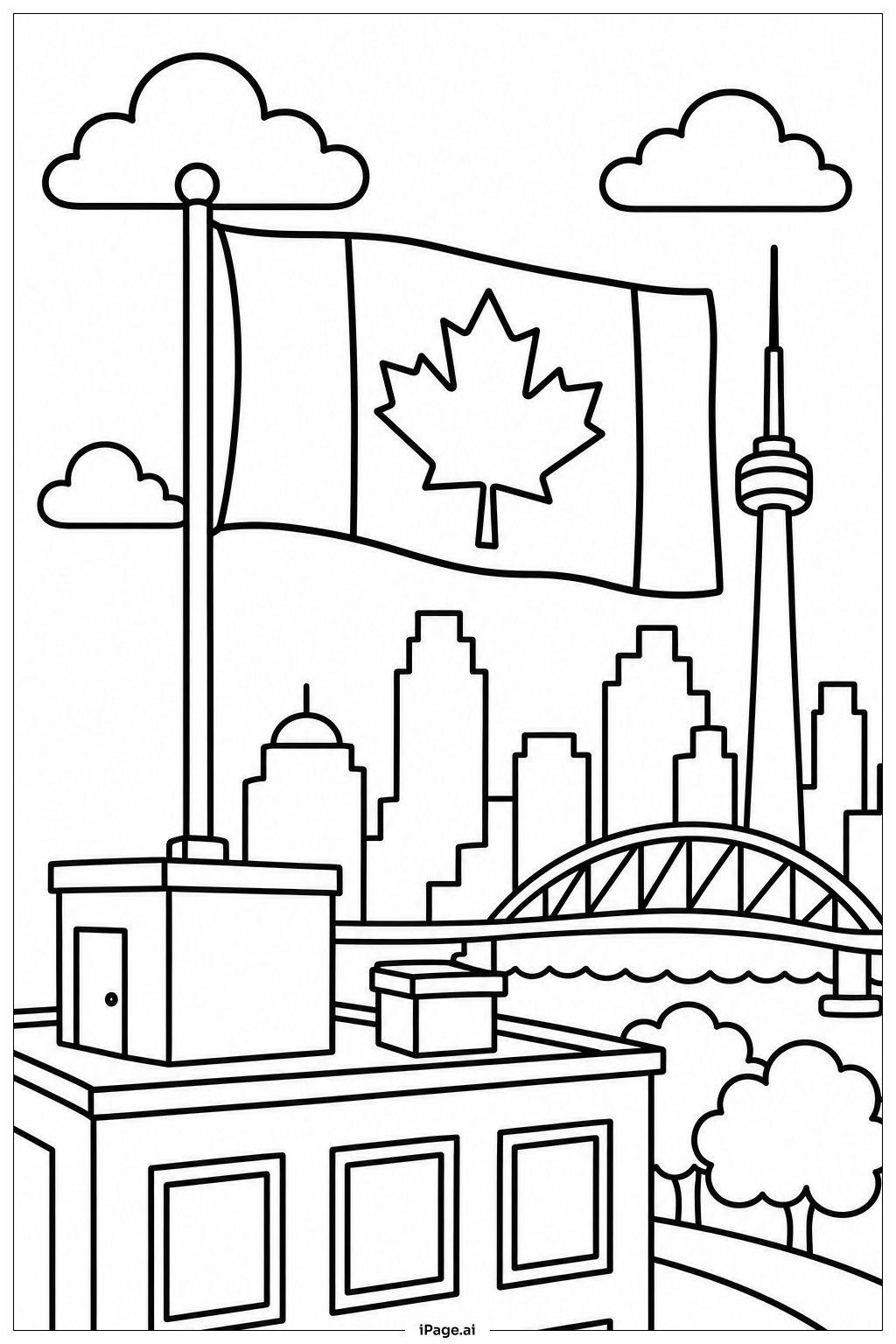  Canada Flag City Skyline Coloring Page 