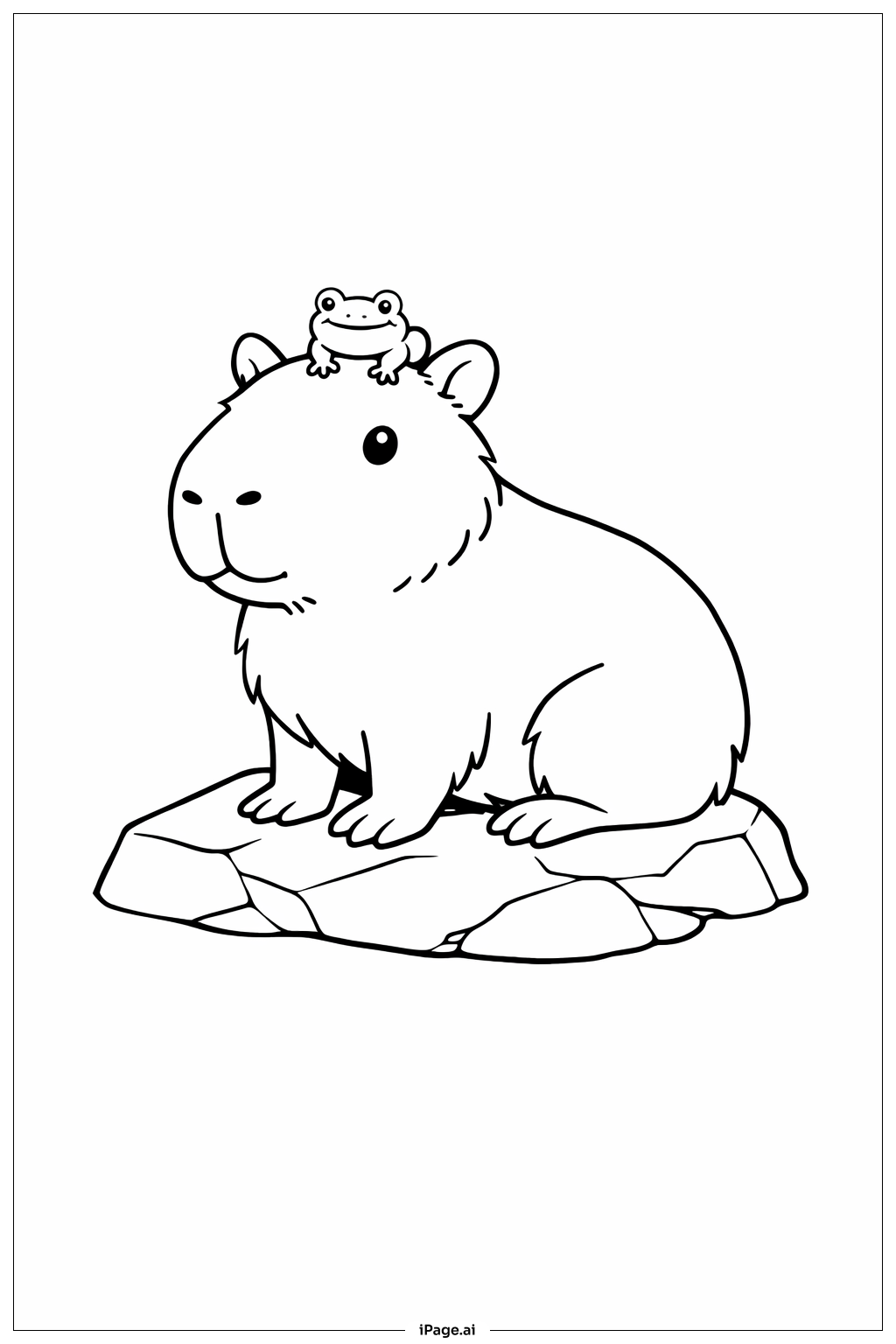  カピバラとカエルの塗り絵ページ 