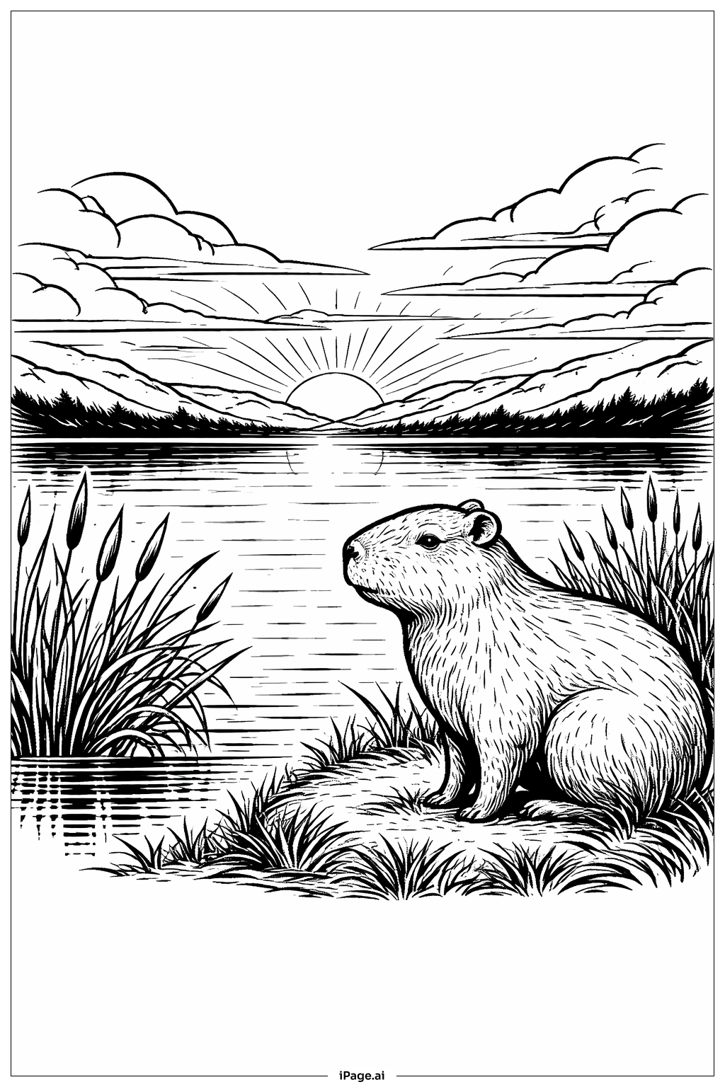  노을 속 카피바라 색칠공부 페이지 