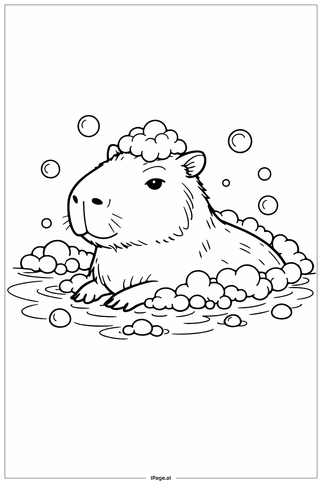  水豚洗澡时间填色页 