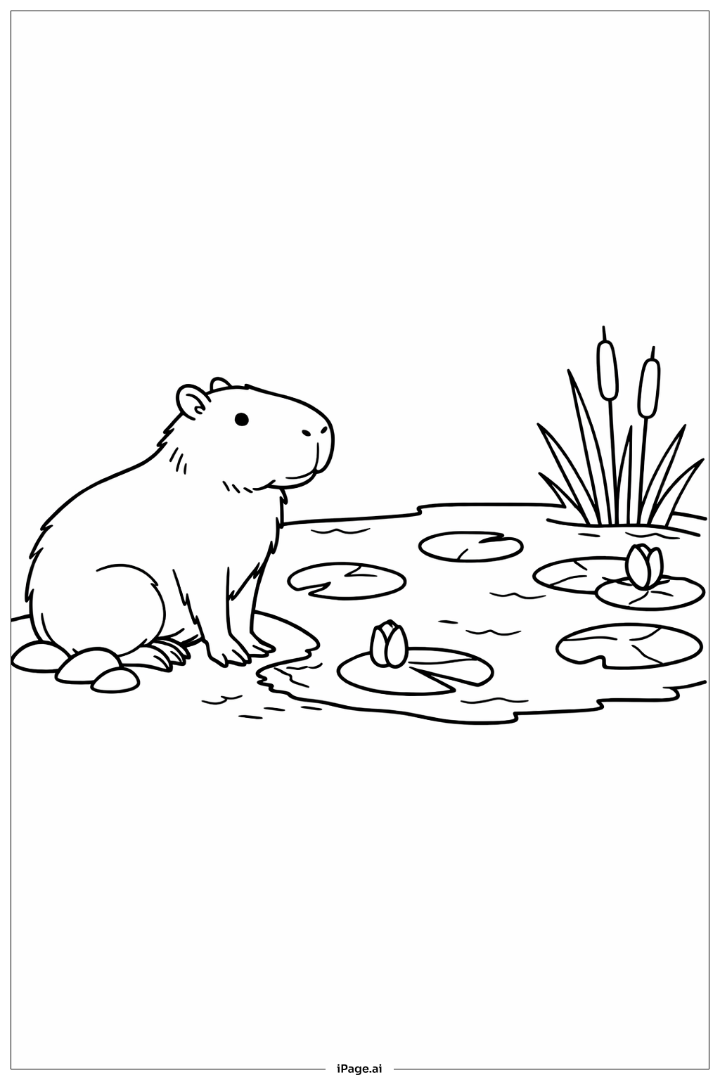  Página para colorir de Capivara ao Lado do Lago 