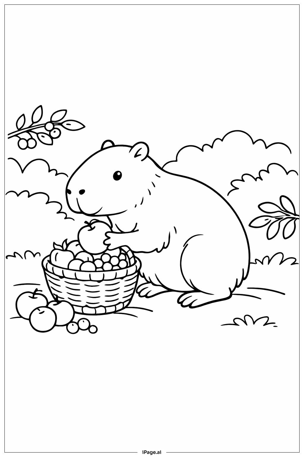  Página para colorear de Carpincho recogiendo fruta 