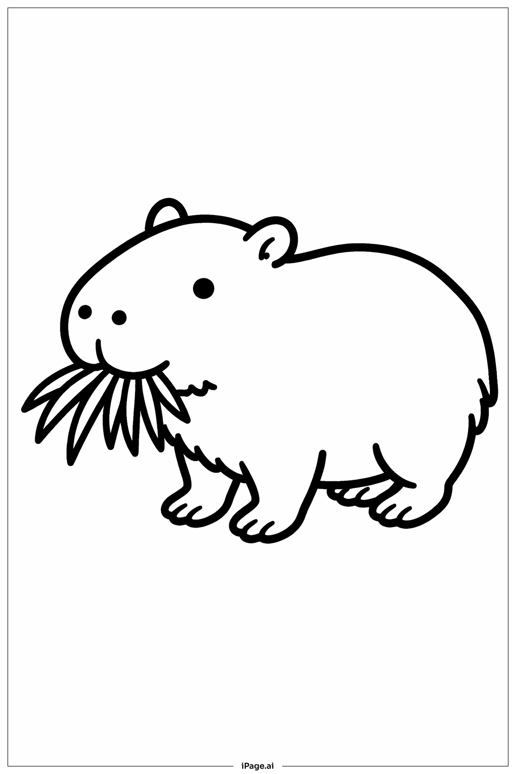  草を食べるカピバラの塗り絵ページ 