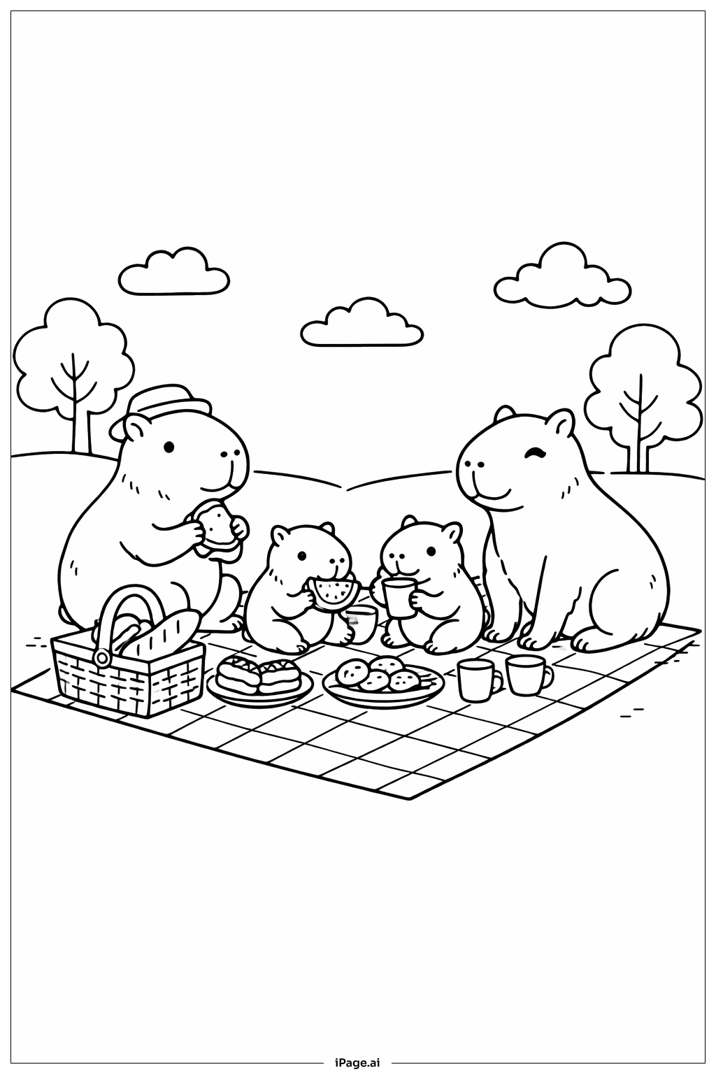 Piquenique em Família de Capivaras