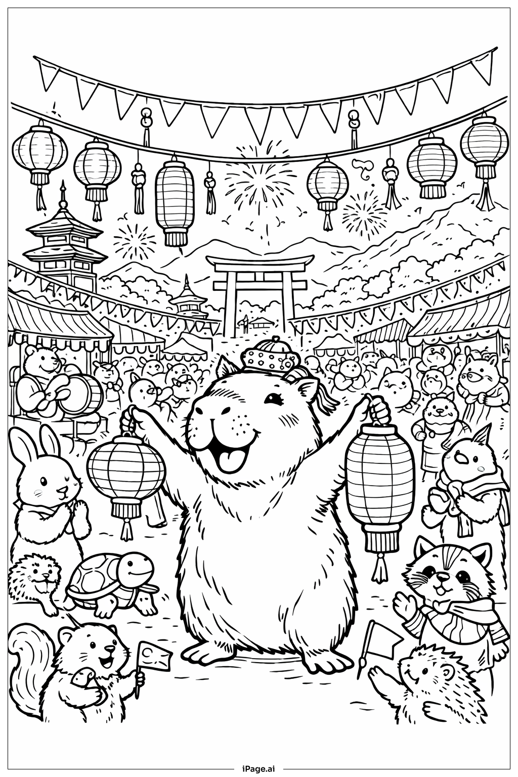  Capybara Festivalnacht Ausmalseite 