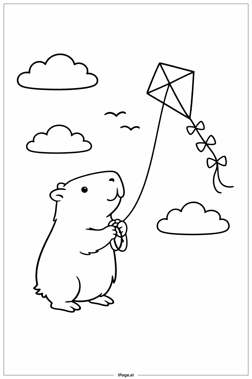  Capybara Flying Kite Coloring Page 