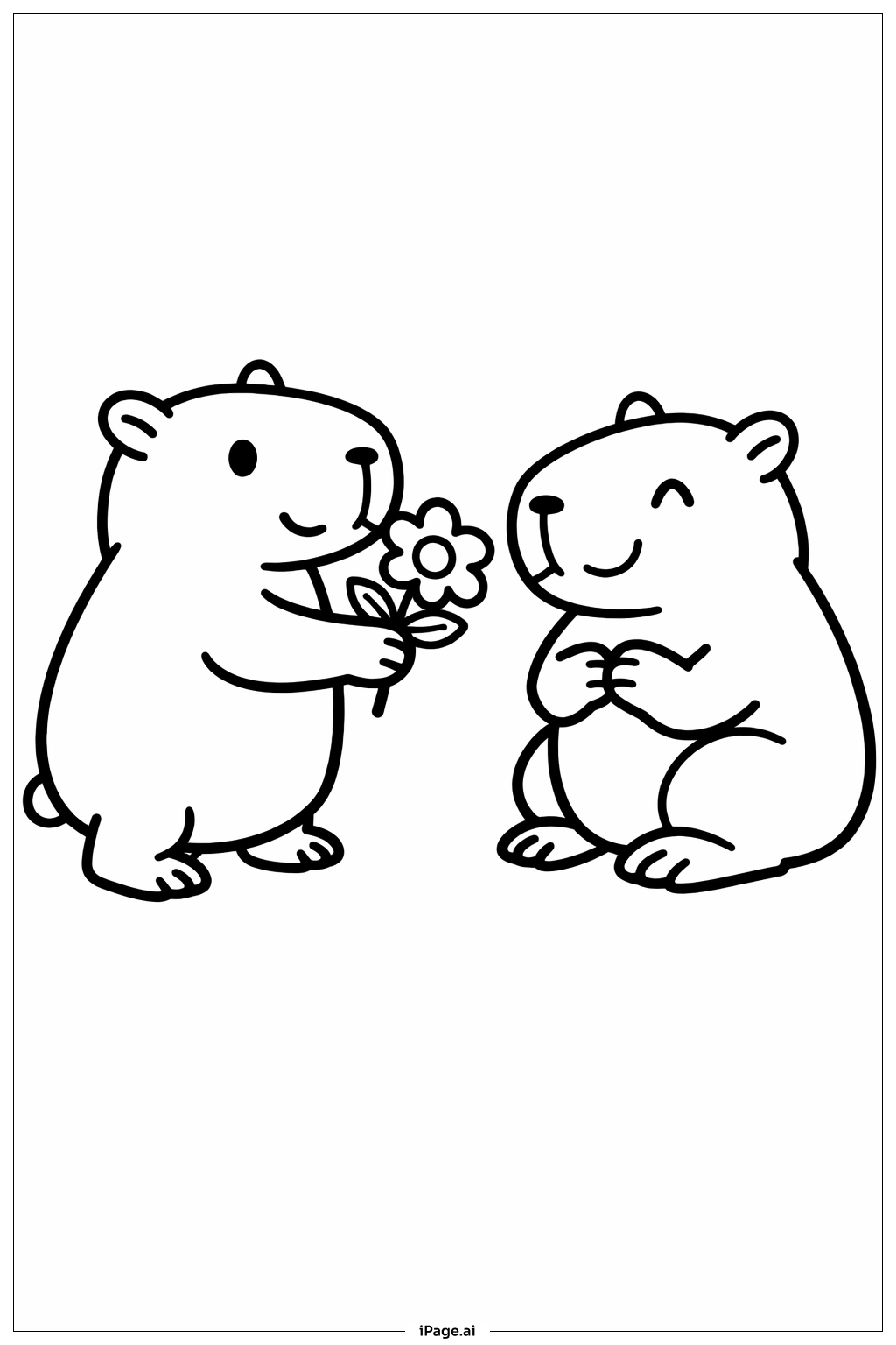  Página para colorir de Capivara Dando Flor 