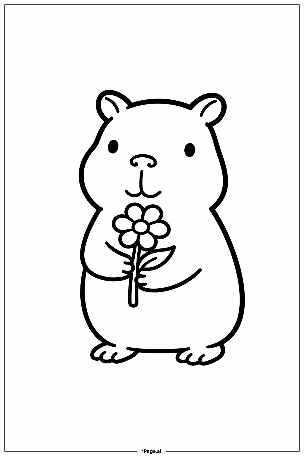  Página para colorir de Capivara Segurando Flor 