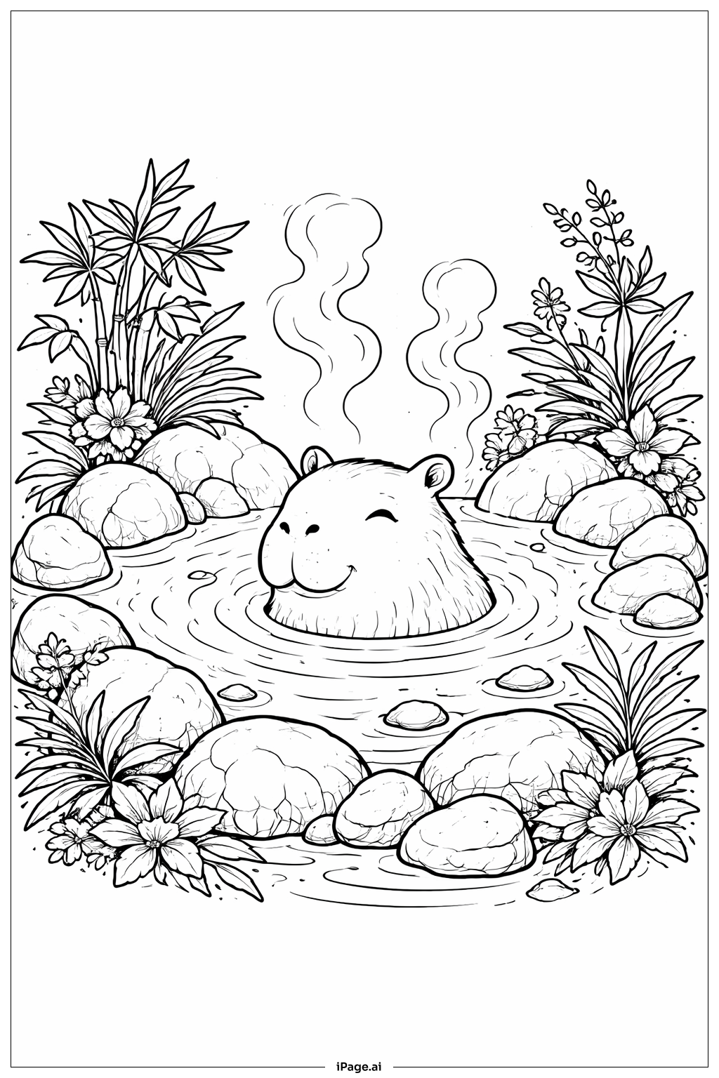  Capybara in der heißen Quelle Ausmalseite 