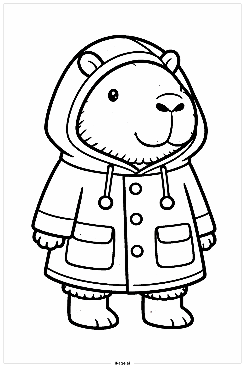  レインコートを着たカピバラの塗り絵ページ 