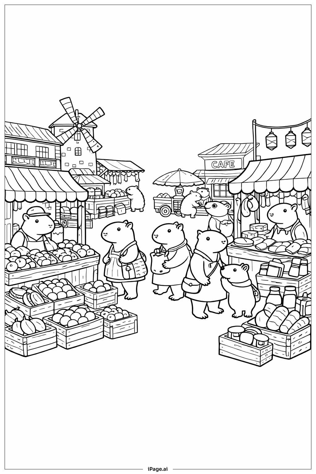  水豚市集日著色頁 