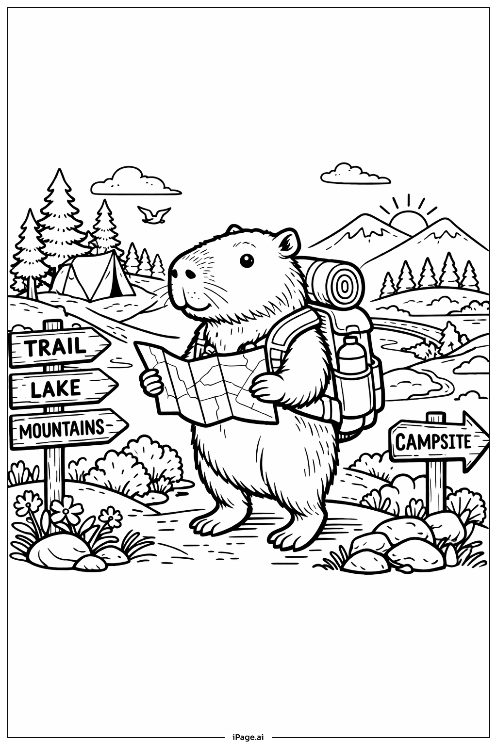  Capybara auf Reise Ausmalseite 