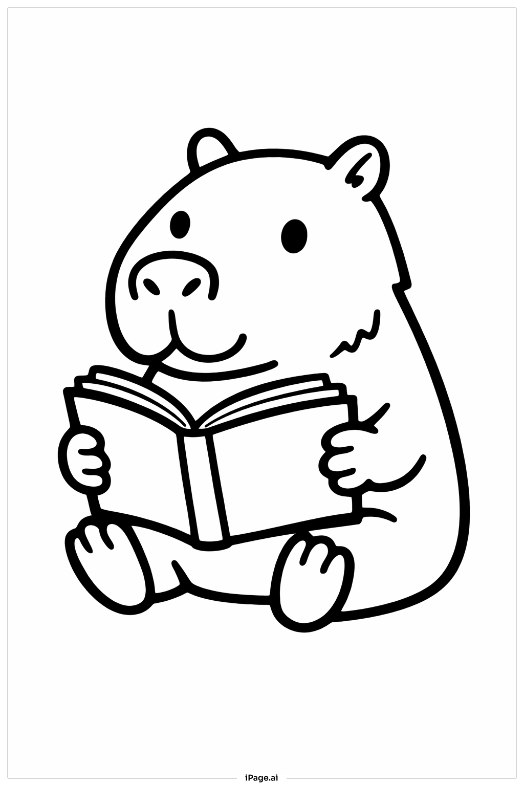 本を読むカピバラの塗り絵ページ 