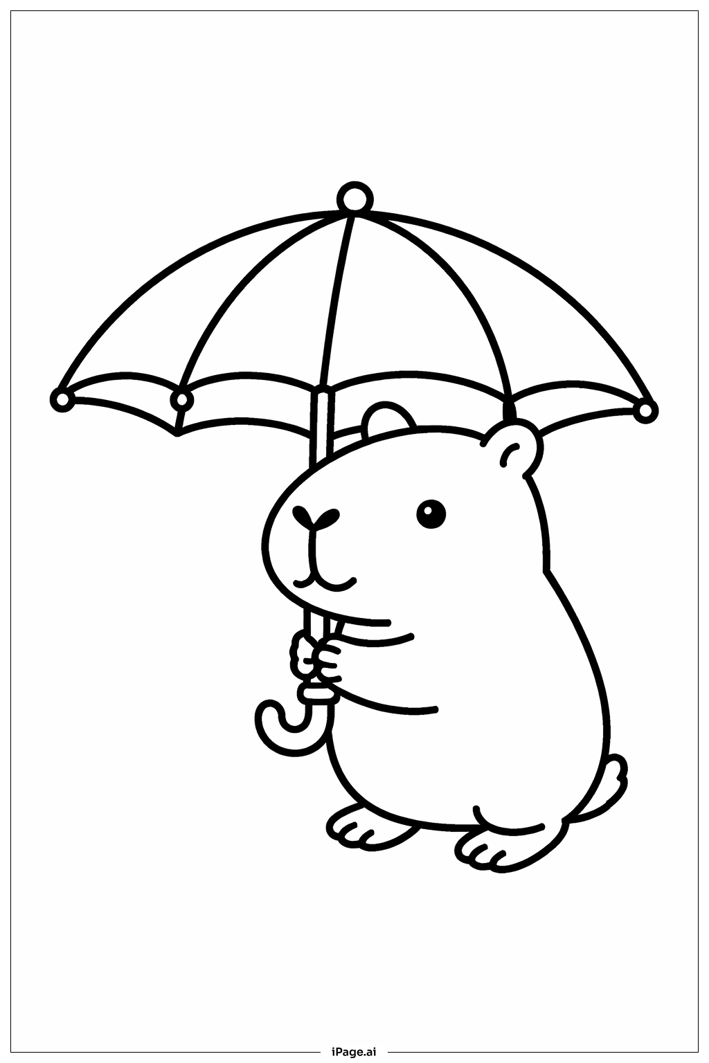  Página para colorir de Capivara Sob Umbrella 