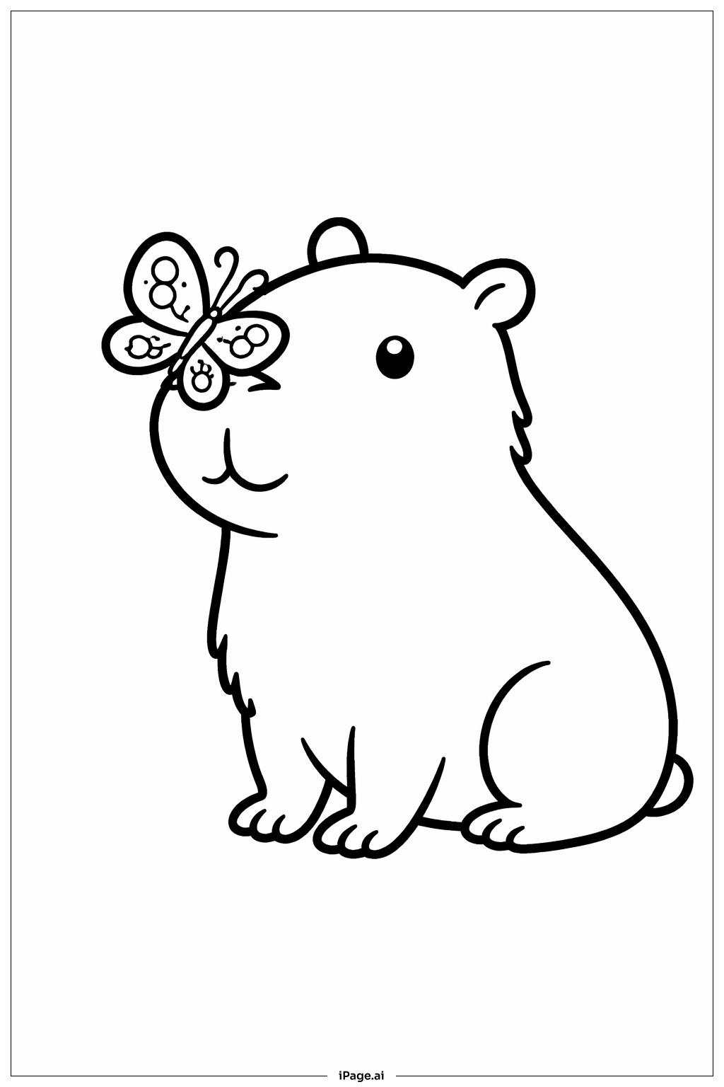  Página para colorir de Capivara com Borboleta 