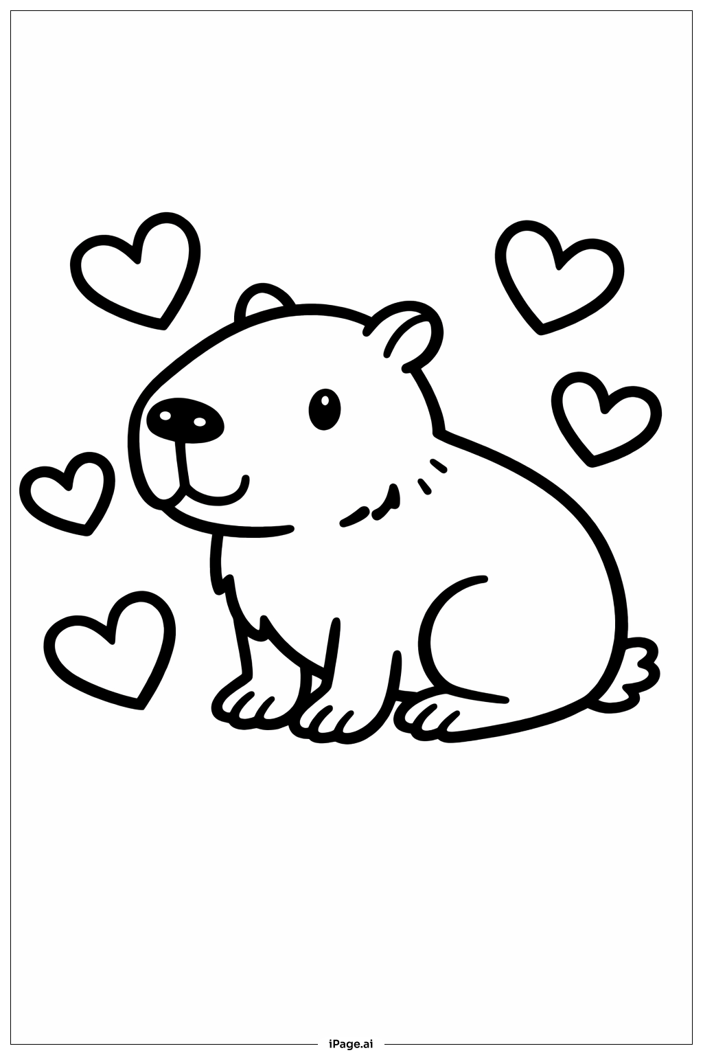  Página para colorir de Capivara com Corações 