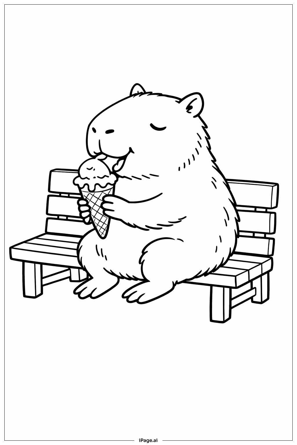  吃冰淇淋的水豚填色页 