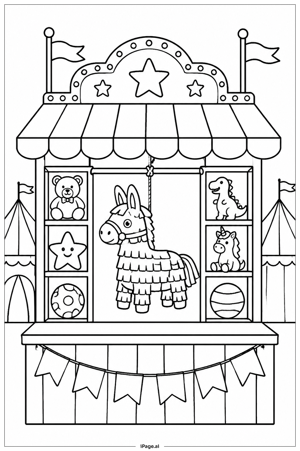 Página para colorear de Puesto de piñata de carnaval