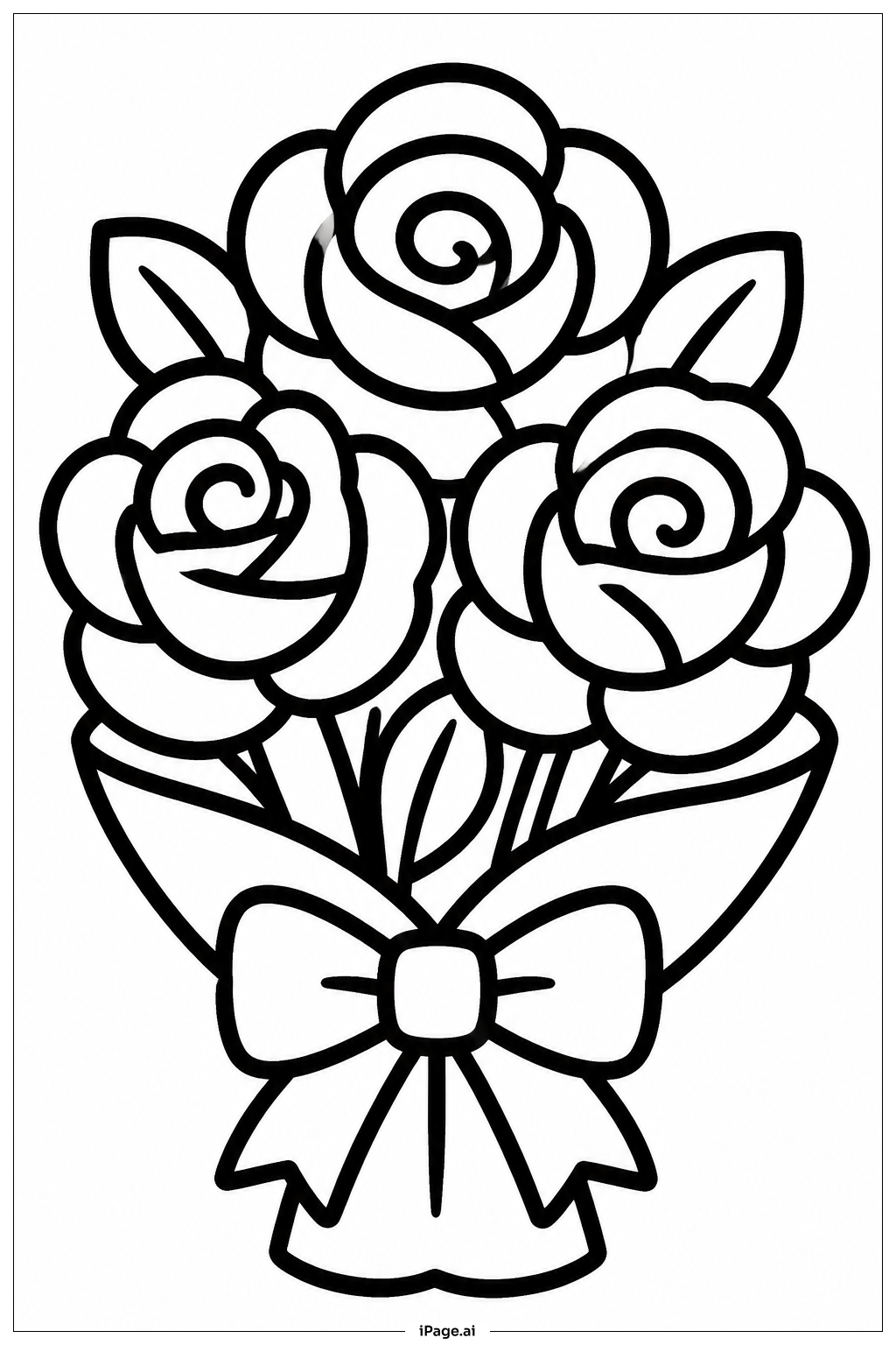 Cartoon Rose Flower Bouquet Coloring Page