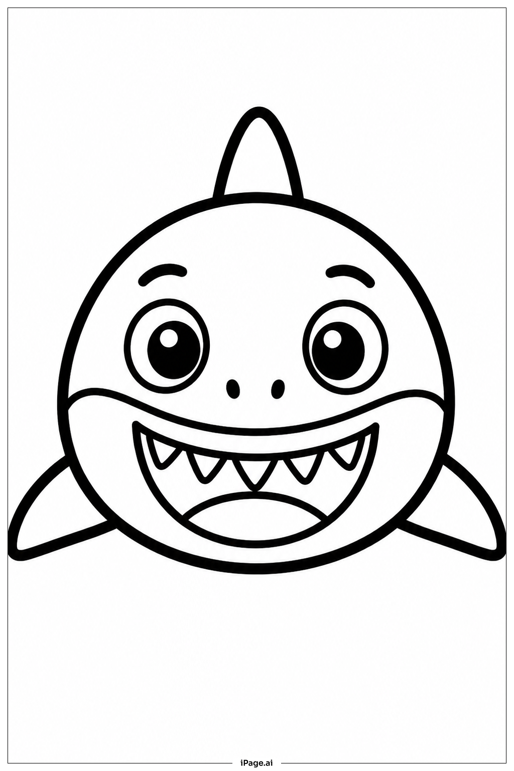 カートゥーンのサメの顔の塗り絵ページ