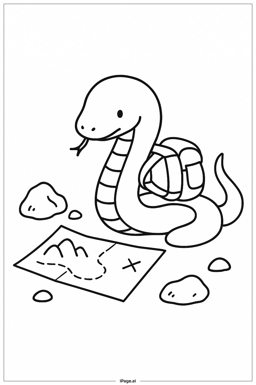  卡通蛇探险者填色页 