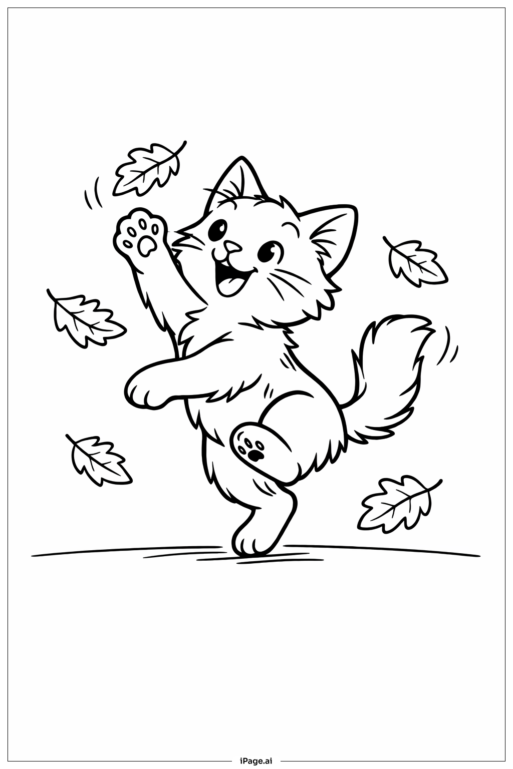  Cat Hunting Leaves Coloring Page 