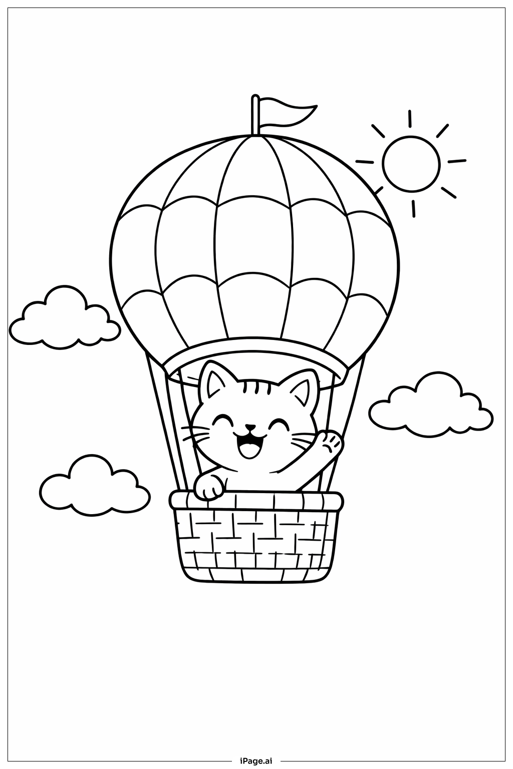  Cat In Hot Air Balloon Coloring Page 