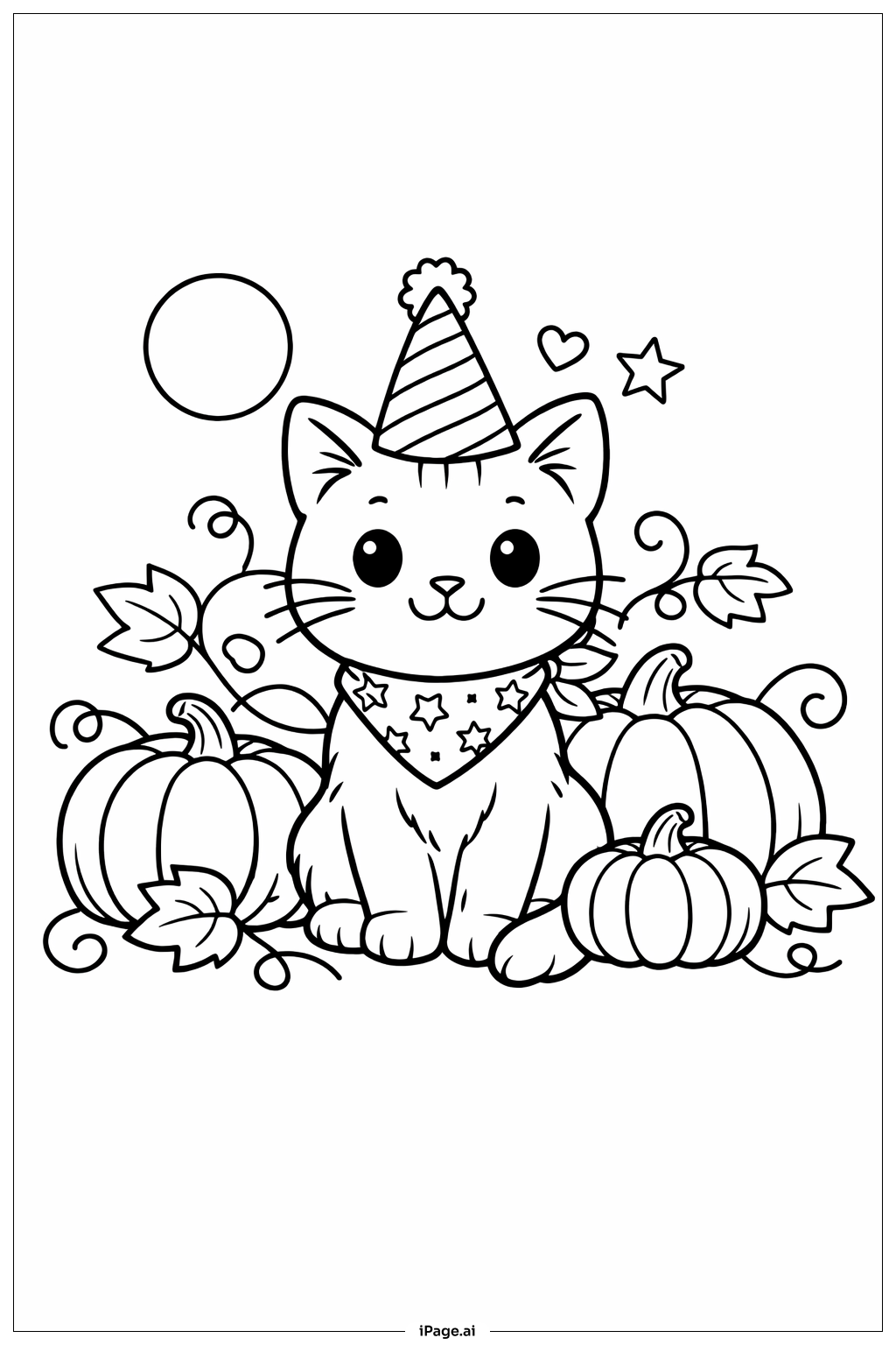  Cat In Pumpkin Patch Coloring Page 