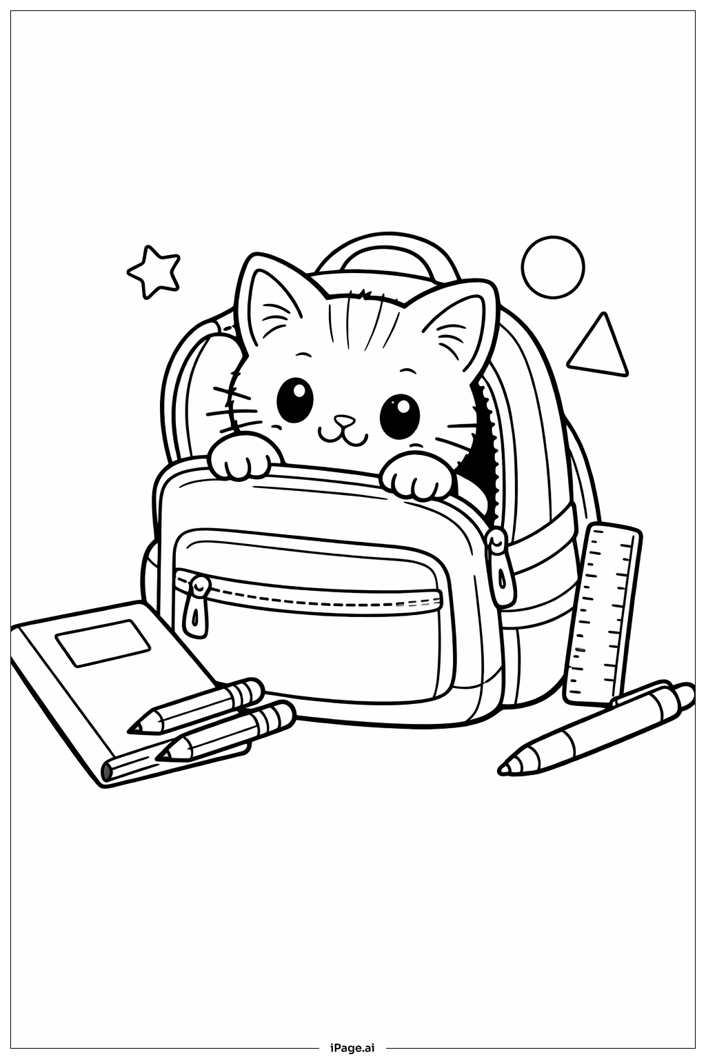  Cat In School Backpack Coloring Page 